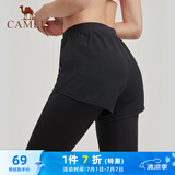 骆驼（CAMEL）假两件运动健身裤高弹速干跑步瑜伽裤 J0W14L0137 基础黑 M