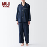 无印良品（MUJI） 女式 无侧缝双层纱织睡衣女士家居服春秋纯棉条纹格纹长袖 女款 藏青色 M (上装160/84A下装160/66A)