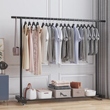 思恬晾衣架免安装落地衣架室内简易挂衣架卧室衣帽架多功能衣架置物架 【特价款】黑色150cm+脚垫