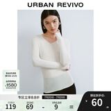 UR秋季新款女装简约基础百搭休闲修身V领针织衫UWB940008 象牙白 L