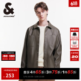 杰克·琼斯（JACK&JONES）男装春秋宽松皮衣舒适简约时尚纯色潮流休闲外套短款上衣PU夹克男 E08 橄榄绿 XS 165