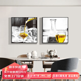 领艺（LINGYI）餐厅画装饰画饭厅挂画现代简约歺厅大气简约两联酒杯水果高级壁画 黑白酒杯 60*60cm 晶瓷画黑色框