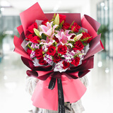 琐拉鲜花速递玫瑰百合混搭花束送朋友女友生日礼物全国同城配送 19朵红玫瑰+9朵百合混搭花束