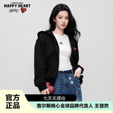 查尔斯桃心【王楚然同款】开衫连帽卫衣男女纯色简约上衣休闲外套 黑色 2XL