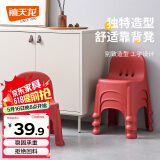 禧天龙塑料凳子家用休闲椅子加厚防滑凳板凳换鞋凳靠背凳D-2099故宫红