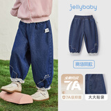 JELLYBABY[7A抗菌]女童牛仔裤8岁宝宝春季洋气灯笼裤9儿童裤子2026春春新款 牛仔蓝 110
