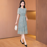 可蓓儿贵夫人冰丝棉绸碎花连衣裙女夏2025新款气质妈妈高端时尚裙子 3XL