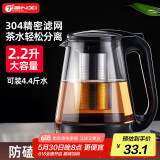天喜（TIANXI）玻璃泡茶壶茶水分离耐高温加厚泡茶壶功夫茶壶家用泡茶壶2200ml