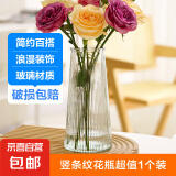 玻璃花瓶透明植物插花瓶水培容器大花瓶装饰客厅学生宿舍摆件 锥形竖条纹花瓶1个装