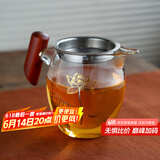 雅集玻璃公道杯带过滤网茶漏套装带木把荷花金银烧茶具配件茶海分茶器