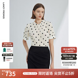 朗姿复古法式波点设计感短袖上衣衬衣女2024年夏新款通勤气质衬衫 米黄色 M