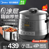 美的（Midea）电压力锅0涂层精钢厚釜电高压锅电饭锅家用双胆电饭煲智能预约煮饭煲汤炖肉多功能不锈钢内胆 口感可调6升【升级高压炖煮】旗舰热卖 6L