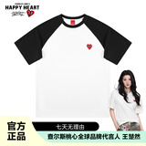 查尔斯桃心短袖男女情侣款纯棉接潮流宽松休闲简约T恤内搭打底衫 白黑 M 