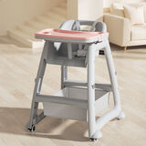 爱婴树婴儿宝宝餐椅肯德基同款儿童多功能座椅高度可调成长吃饭餐桌椅厚 粉色+双餐盘+置物兜+万向轮 【加厚款】新一代多功能儿童餐椅