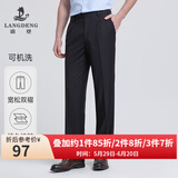浪登西裤男宽松免烫抗皱四季商务职业正装中年男士直筒双褶西装裤 薄款（黑色-双褶宽松）-YA029 33