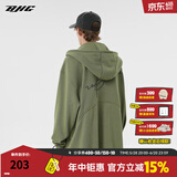 BJHG不计后果春秋简约刺绣加绒开衫连帽卫衣男潮牌欧美风宽松情侣外套 军绿色 M