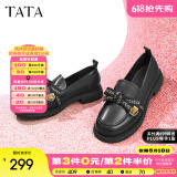 他她（TATA）通勤百搭乐福鞋春季新款方跟小皮鞋女单鞋WCPA1AA3 黑色 37