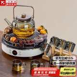 正扬围炉煮茶器高功率家用电陶炉室内烤茶烧烤套装插电煮菜茶炉煮茶壶 双环围炉如意提壶烤网套装