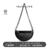 INJOYLIFE复古马鞍包通勤休闲流浪包双链条包斜挎包包半圆子母包 黑色