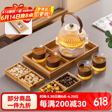 瓷牌茗茶具玻璃茶具套装家用茶盘整套带过滤茶壶加厚耐热泡茶壶茶杯大容量 菊瓣白金荷叶台匙4杯+盘12件