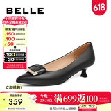 百丽（Belle）方扣高跟鞋女商场同款羊皮细跟单鞋Z2N2DCQ3 黑色 36 (230mm)