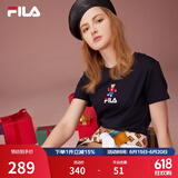 斐乐（FILA）官方女士短袖T恤夏印花运动女装针织短袖套头衫小熊T刺绣上衣 传奇蓝-NV M 165/84A