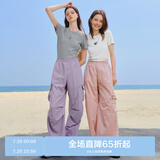 乐町防晒工装休闲裤宽松直筒裤百搭户外运动阔腿裤子 浅紫（现货） S