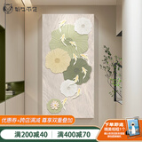 好久不见九鱼图奶油风玄关装饰画砂岩肌理高级感壁画竖版侘寂风挂画 荷顺九鱼A款 80cm*160cm 无框设计【高级感立体砂岩工艺】