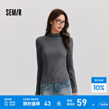 森马（Semir）长袖t恤女短款半高领薄绒轻暖打底衫2024冬新款纯色修身抓绒内搭 灰色调00322 XS