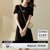 尚都比拉小个子连衣裙女夏季抽褶收腰显瘦t恤裙短款休闲裙子 雅黑色 XL