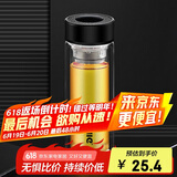 希乐玻璃水杯加厚玻璃双层茶杯男女士茶水分离杯子300ml黑DS-518-H