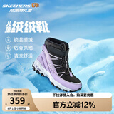 Skechers斯凯奇儿童绒绒靴雪地靴保暖男童棉鞋防寒加绒高帮女童靴660092L 女童/黑色/薰衣草色/BKLV 38
