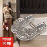 2025夏季新款仙女风凉鞋外穿时尚高级感软底水钻凉拖海边沙滩鞋 银色 38