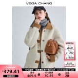 VEGA CHANG仿羊羔毛大衣女2024秋冬新款韩版宽松拼接皮草短外套 绒绒白 M