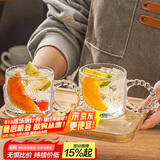 青苹果无铅玻璃茶杯加厚雕花把杯水杯饮料杯高颜值复古雕花杯六只