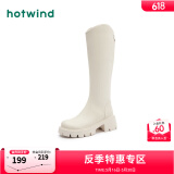热风（Hotwind）显瘦长靴通勤百搭女靴复古气质骑士靴时尚休闲西部靴 03米色（四季单里3802） 39 (245mm)