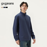 gxgjeans男装 多色基础打底宽松半开襟长袖T恤男士 25年秋新品 藏青色 XL (180)