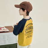 多多家童装2025春秋款潮男欧美街头感插肩袖印花儿童T恤中大童棉质长袖