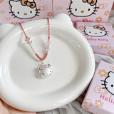 hellokitty项链女足银999宝宝纯银吊坠可爱凯蒂猫锁骨链生日礼物 hellokitty彩色猫+爱心橘红色绳