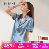 金三塔真丝睡衣女100%桑蚕丝外穿凉感养肤两件套装睡裤居家服 短长裤慕尼黑蓝 L