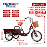 永久老年脚蹬三轮车老人脚踏脚踩自行单车人力车代步拉货轻便成人 70斗酒红色-变速双链条-液压减震