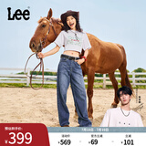Lee【张凌赫代言】春夏中蓝色水洗428懒懒裤高腰显瘦女宽腿牛仔裤 中蓝色1 28