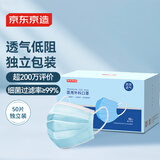 京东京造 一次性医用外科口罩50只独立包装【透气系】防尘防晒面罩低阻