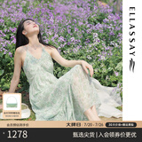 歌力思（ELLASSAY）【卢昱晓同款】夏新品法式碎花茶歇裙薄荷曼波度假吊带连衣裙女 绿混搭 S
