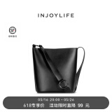 INJOYLIFE水桶包简约通勤节日礼物妈妈女包大容量百搭单肩包包 黑色