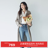 伊芙丽【经典延续】薄荷曼波老钱风结构感双排扣长款风衣外套女新款 珍珠灰 M 120-135斤