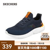 斯凯奇（Skechers）夏季男鞋新款轻便一脚蹬透气网面休闲运动跑步鞋百搭慢跑鞋 海军蓝色/橘色/210281-NVOR 40