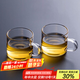 忆壶茶 功夫茶杯套装加厚耐热玻璃茶杯品茗杯带把手水杯主人杯家用杯架 【2只】100ML透明色光面款