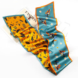 达芬奇密码 真丝丝巾小长条领巾女春季薄款桑蚕丝百搭披肩双面教师节礼物 叶落梅开-姜黄湖蓝