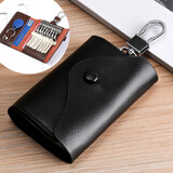 蒙伯斯钥匙包男士真牛皮汽车钥匙包腰挂真牛皮多功能简约锁匙包扣女 黑色大号
